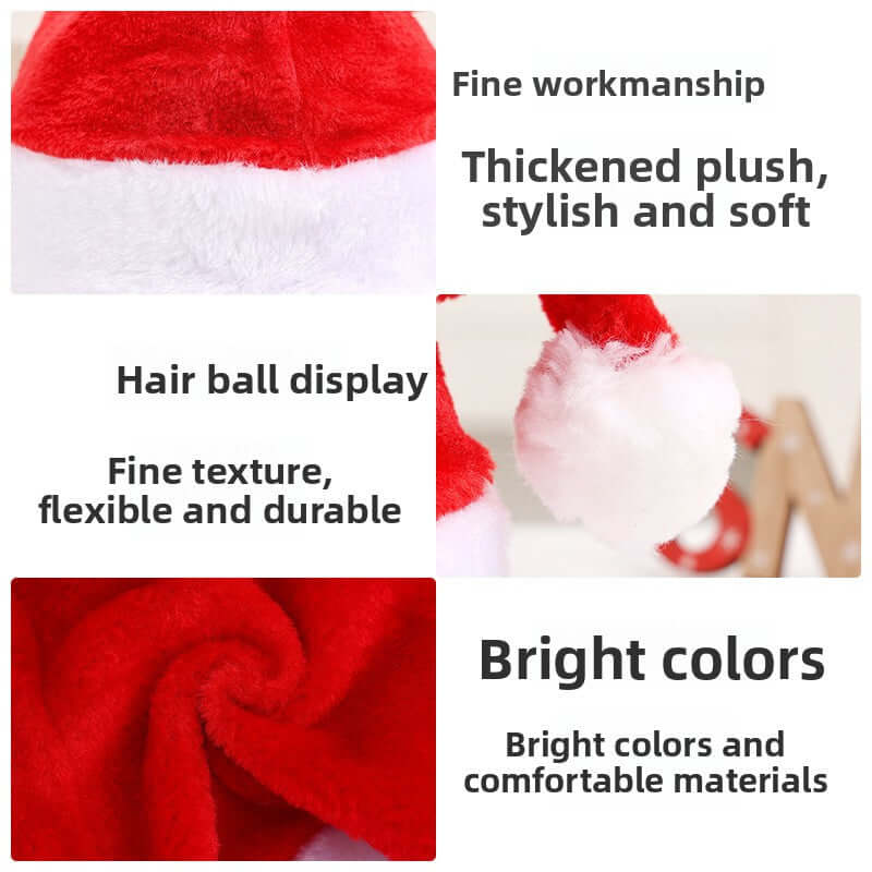 Christmas Short Plush Hat showcasing fine workmanship, thickened plush, and bright colors for festive celebrations.