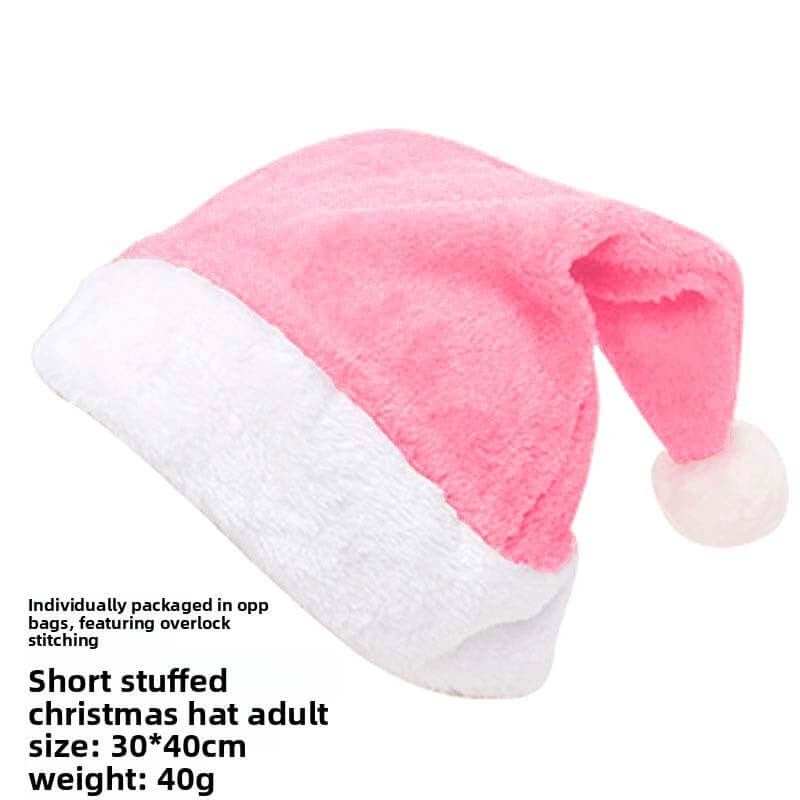 Christmas Short Plush Hat in pink, perfect for festive celebrations and holiday parties.
