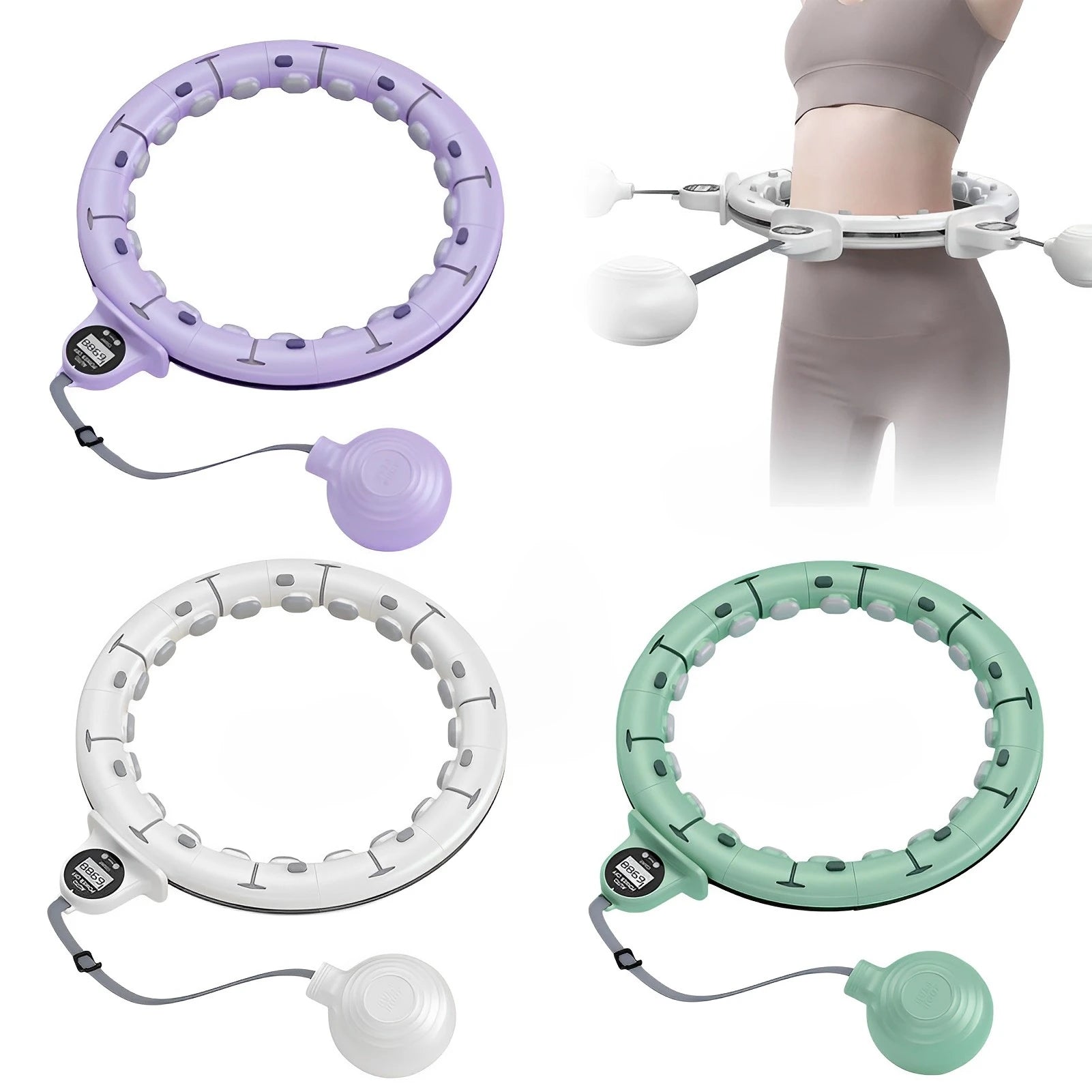 Smart Weighted Fitness Hu La Hoop Fitness Massage Exercise Circle with Ball and Counter for Adults Weight Loss