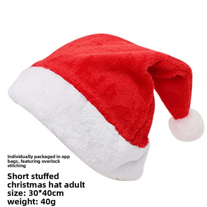 Christmas Short Plush Hat in festive red, perfect for holiday celebrations and parties.