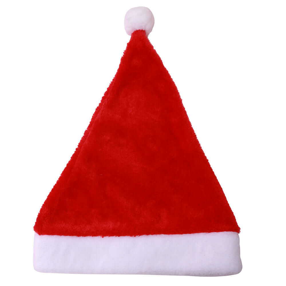 Christmas Short Plush Hat in bright red with white trim and a pom-pom, perfect for festive celebrations.